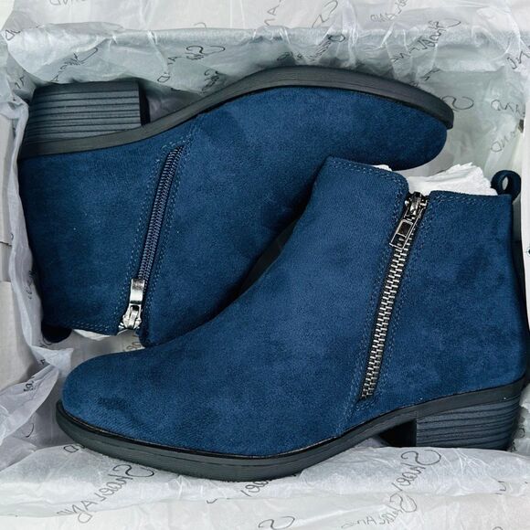 Shoe Land Ellaire Vegan Suede Ankle Booties - Navy - Size 6 - Picture 9 of 10